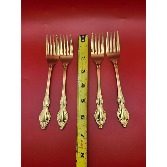 Set of 4 Golden Rexford Gold Electroplate Salad Forks 6.5” National Stainless - Picture 2 of 7